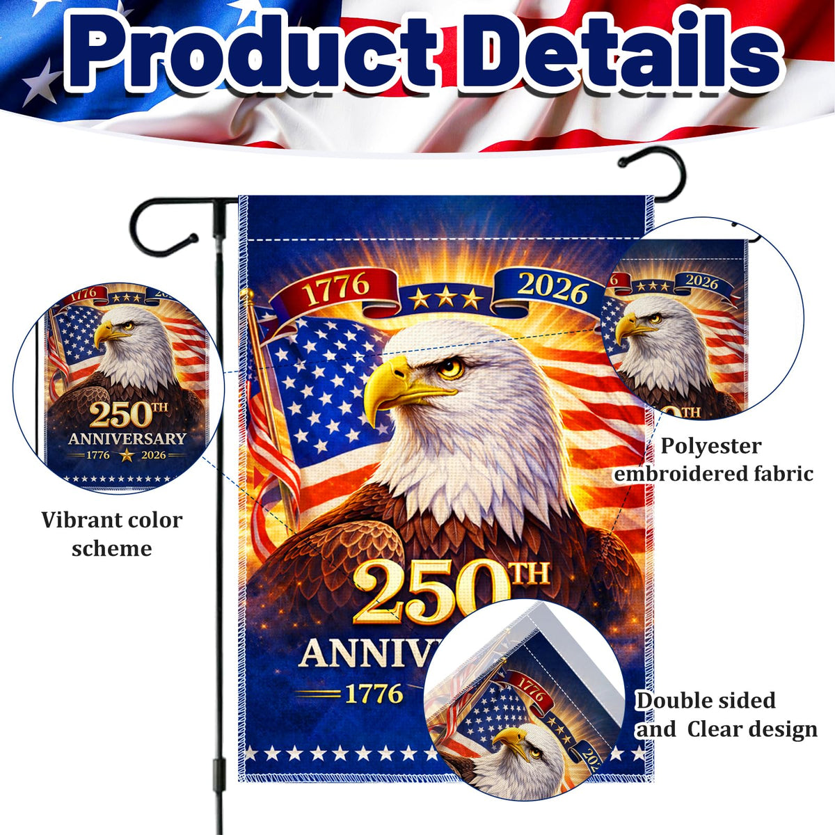 Geodurn double-sided patriotic flag shows stars and stripes from every angle.