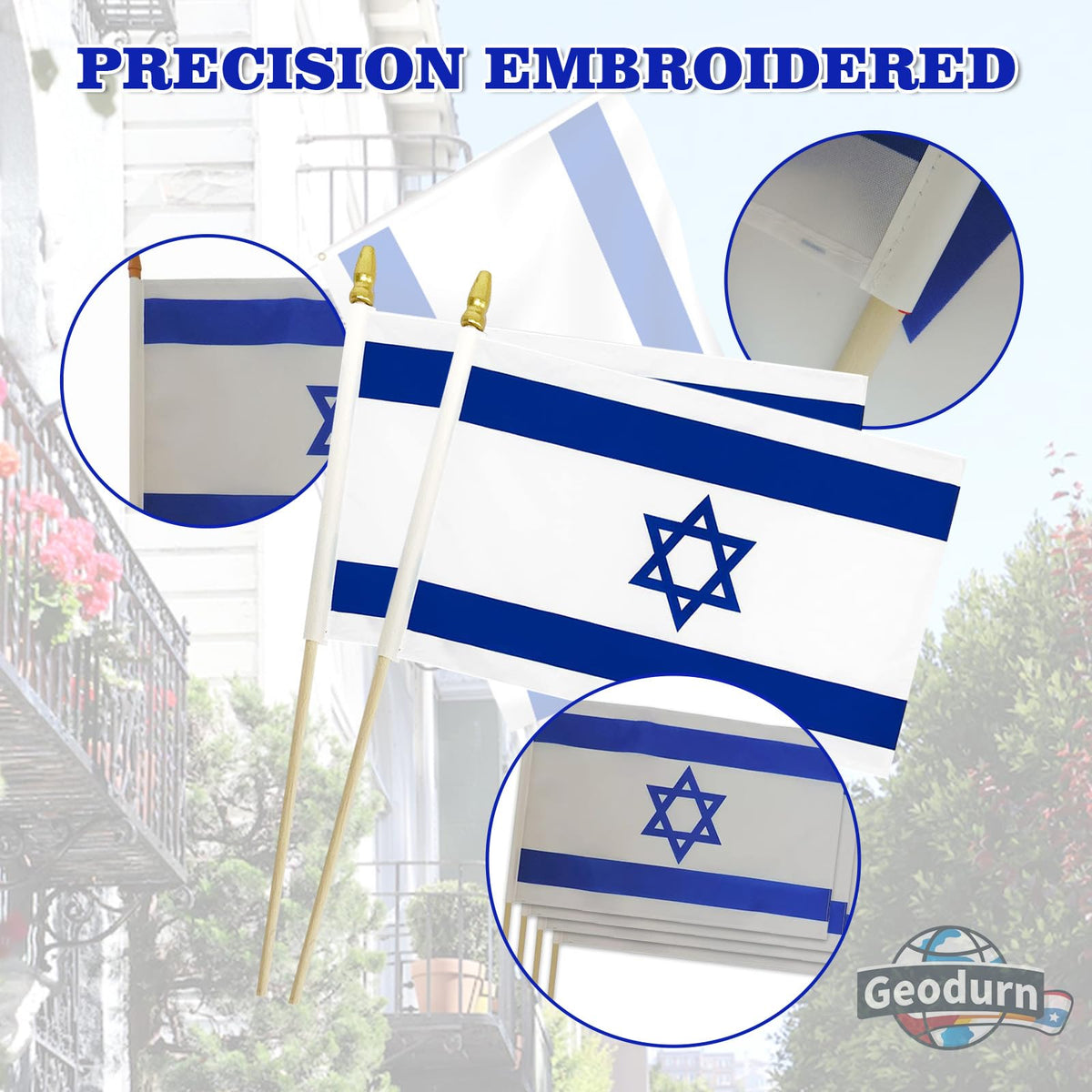 Geodurn assembly-pack: flags and poles packaged separately for easy setup