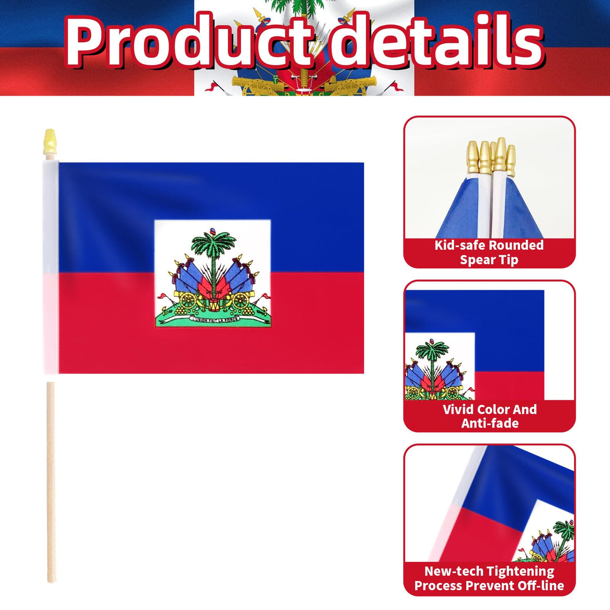 Geodurn Haiti flags fabric close-up showing vibrant blue and red colors