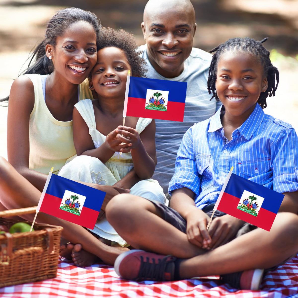Geodurn Haiti flags in a parade scene highlighting crowd-friendly cheer props