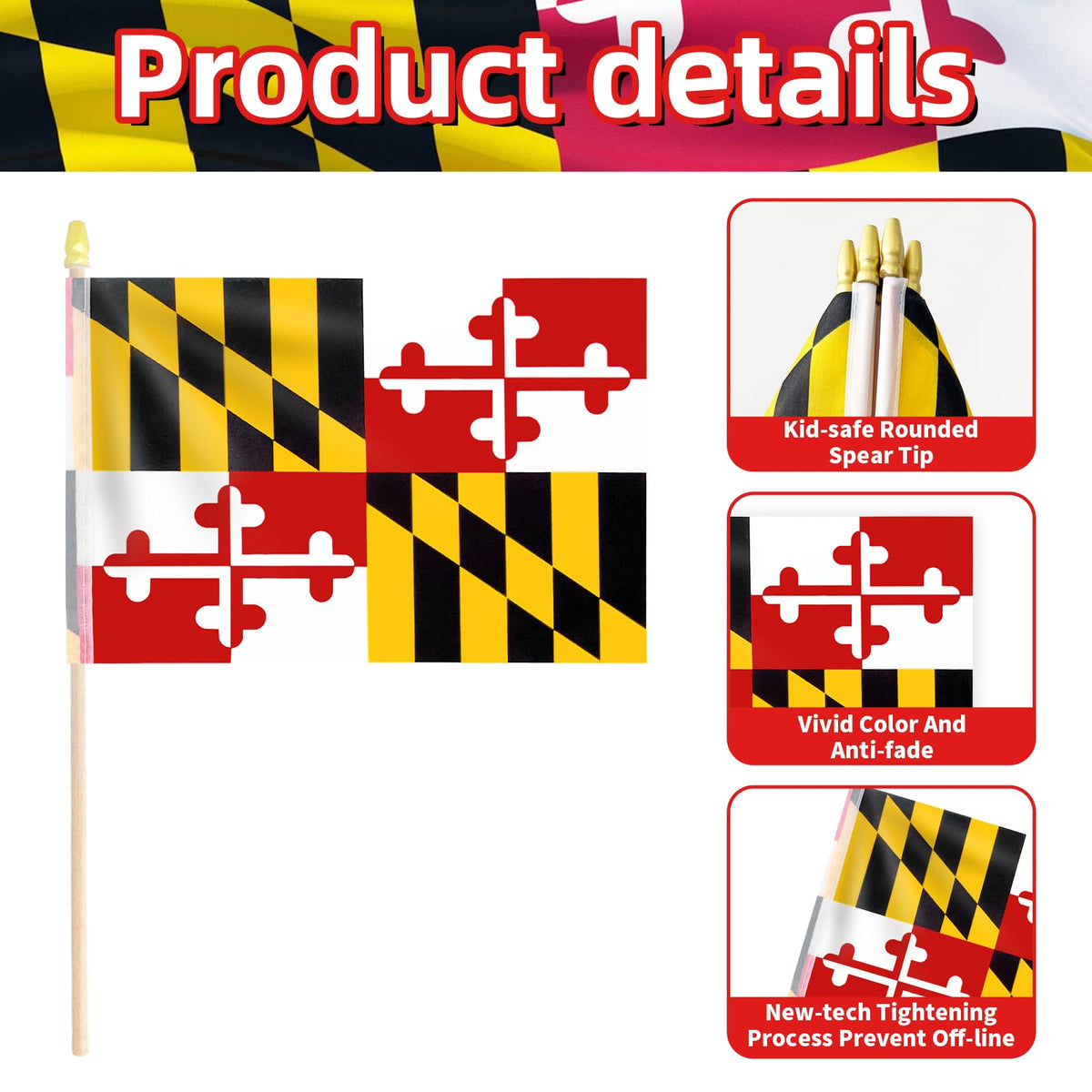 geodurn handheld maryland flag 5x8, easy to display for all ages.