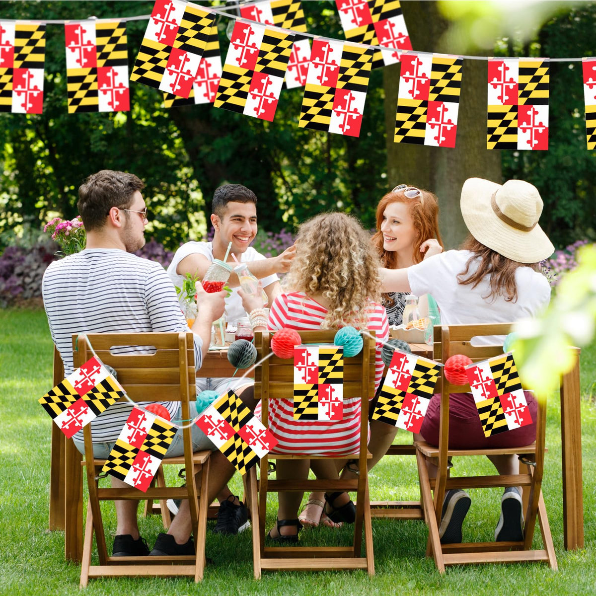 Geodurn Maryland flag banner on fence for yard decor