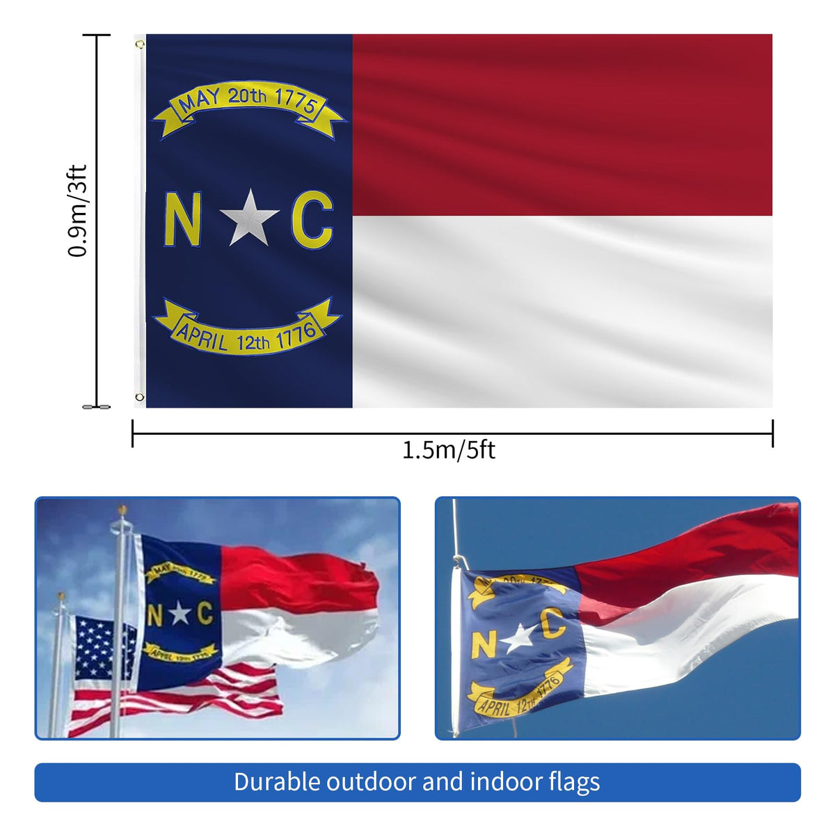 Geodurn NC flag embroidered star dates for precise, durable symbolism.