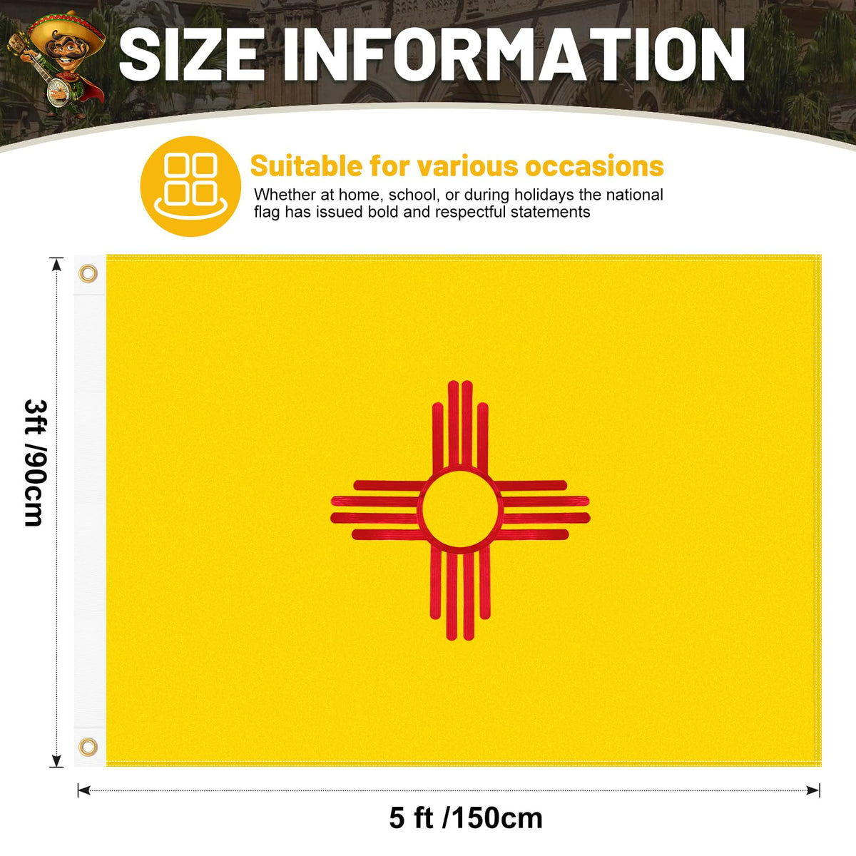 Geodurn New Mexico flag double-sided bright colors stay vivid from both sides