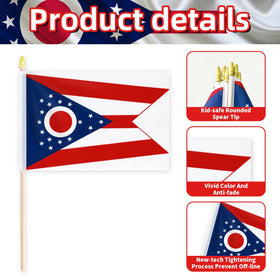 Geodurn Ohio flag on wood stake ideal for classroom displays.