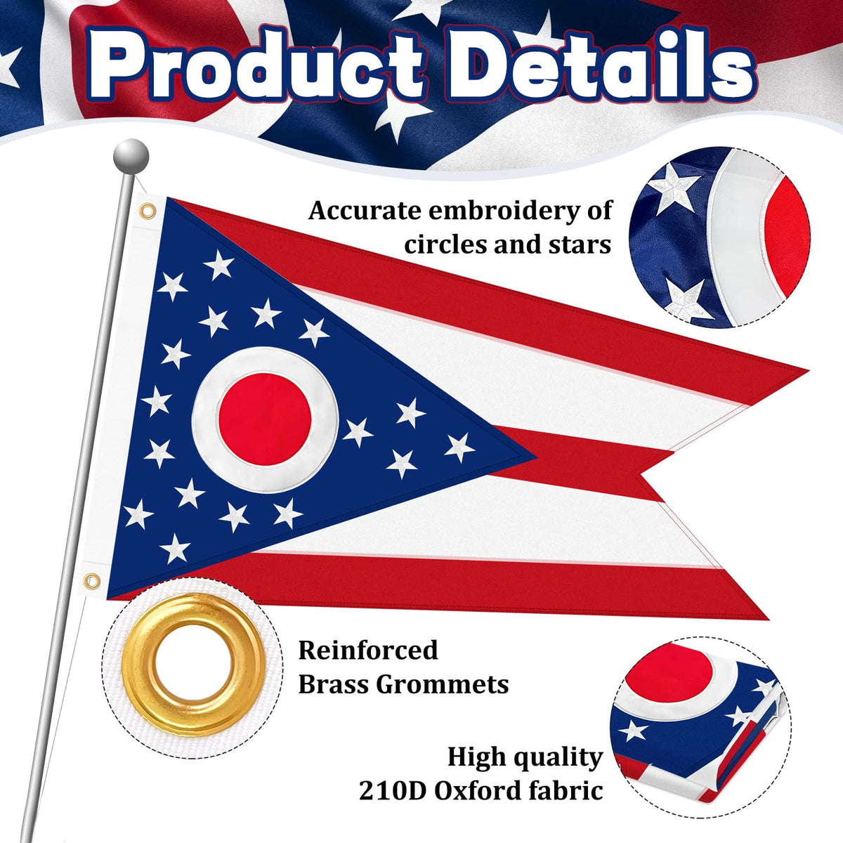 Geodurn Ohio flag double-sided colors visible indoors and outdoors