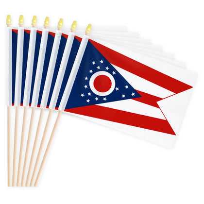 Geodurn Ohio flag 5x8 on wood pole with spear top for easy waving at events.