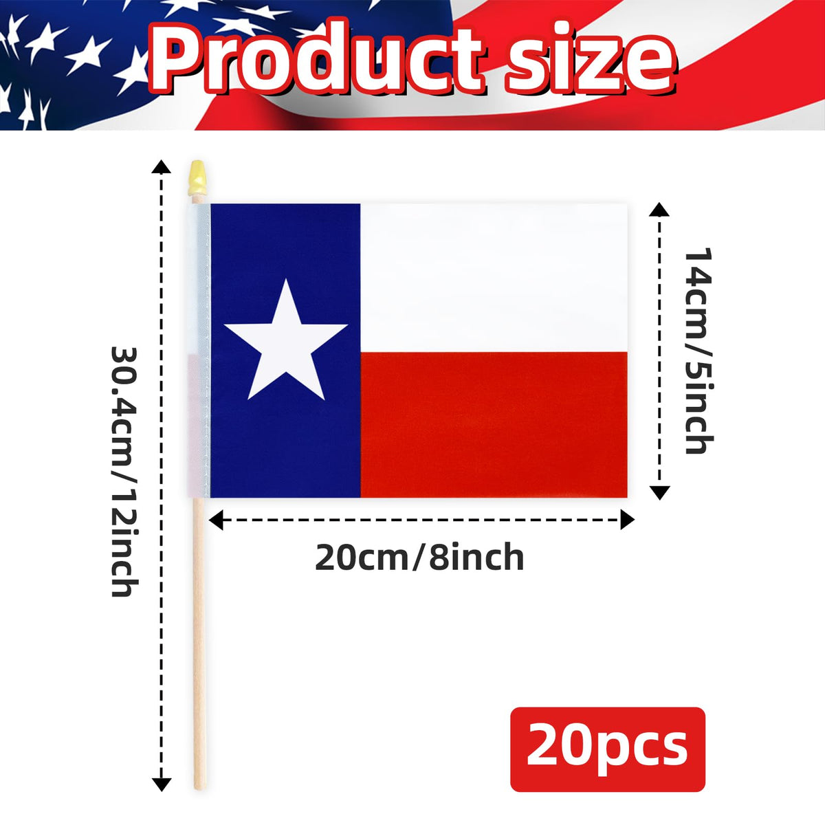 Geodurn pack of 20 mini Texas flags for events and group activities.