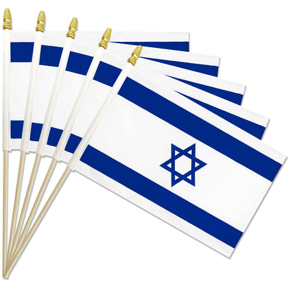 Geodurn pack20 handheld Israeli flags on wood sticks with gold spear top for parades