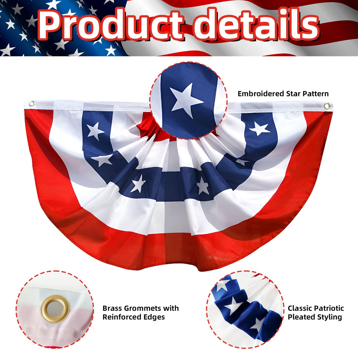 Geodurn patriotic flags on a balcony, 3x6 ft, visible from afar for events.