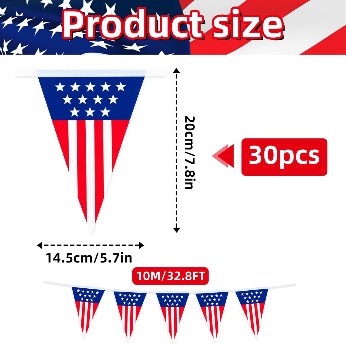 Geodurn patriotic pennants close-up with stars and stripes