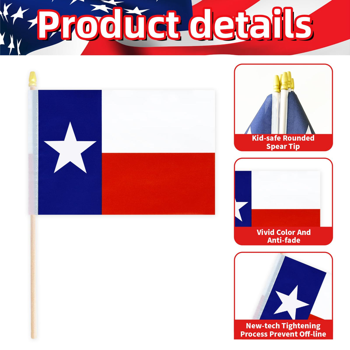Geodurn spear-top flag close-up on sturdy wood pole for sharp displays.