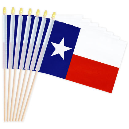 Geodurn Texas flag on wood pole with spear top, ready for celebrations.