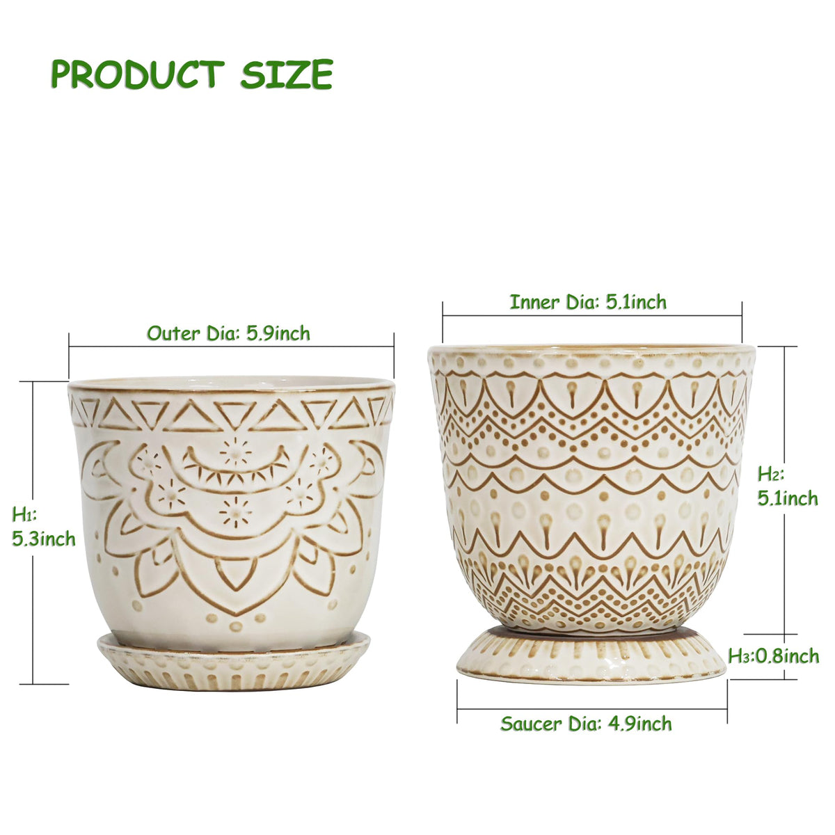 Gepege beaded planter side profile showcases sturdy ceramic construction for indoor outdoor use.