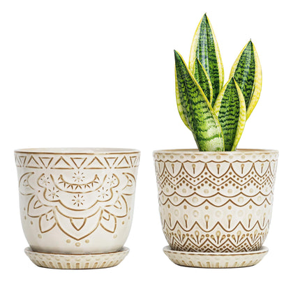 Gepege beaded ceramic planter 6-inch top view showing cream white finish for windowsill decor.