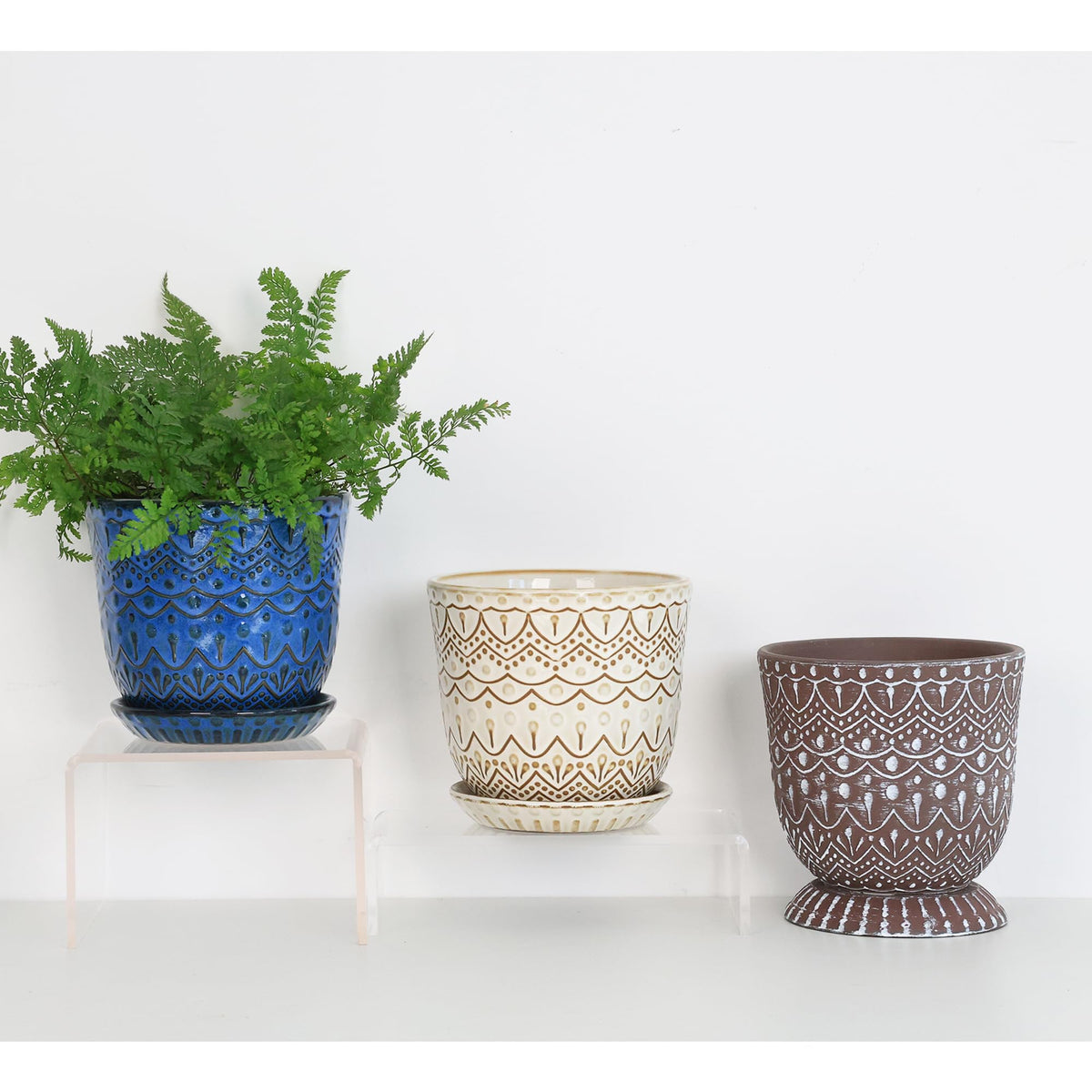 Gepege beaded ceramic planter closeup highlights bead texture and elegant shape.