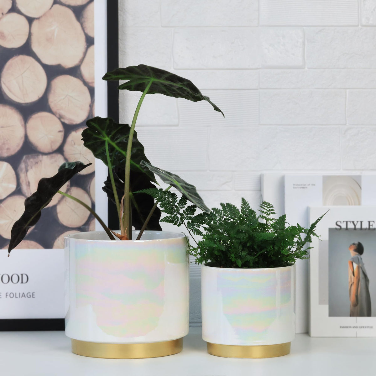 Gepege ceramic planter with Rainbow Pearl glaze for stylish home décor