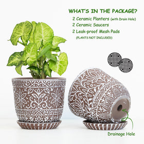 Gepege white ceramic planter with saucer preventing surface moisture