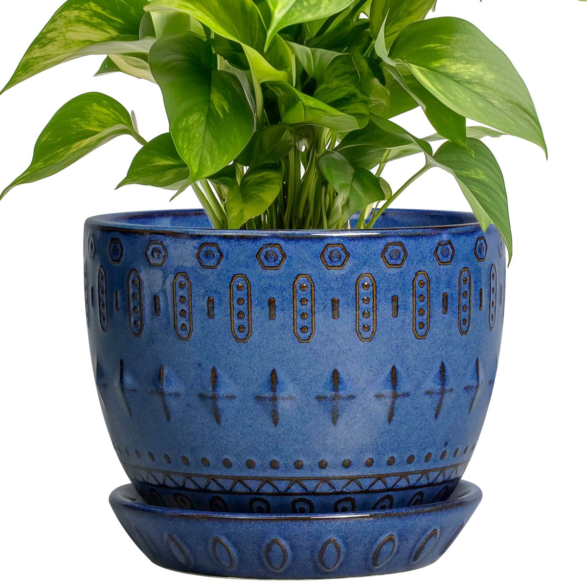 G EPGardening 5-inch blue ceramic plant pot suitable for indoors or outdoors.