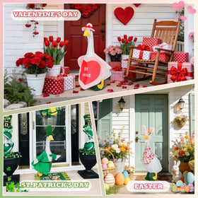Gereat Easter pattern porch goose brightens yards with festive color.