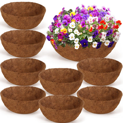 Gerrii 8-pcs coconut liners for hanging baskets — durable and breathable.