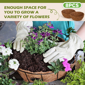 Gerrii coconut liner with flowers demonstrates easy soil placement and growth support.