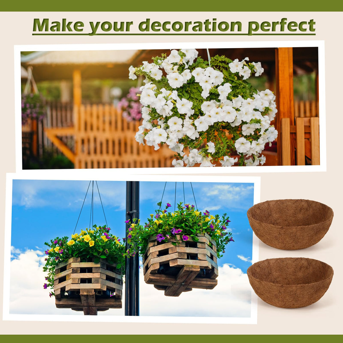 Gerrii liner in a hanging basket with plants shows thick, breathable texture