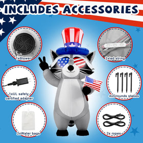 Gerrii star-striped hat raccoon inflatable adds festive charm.
