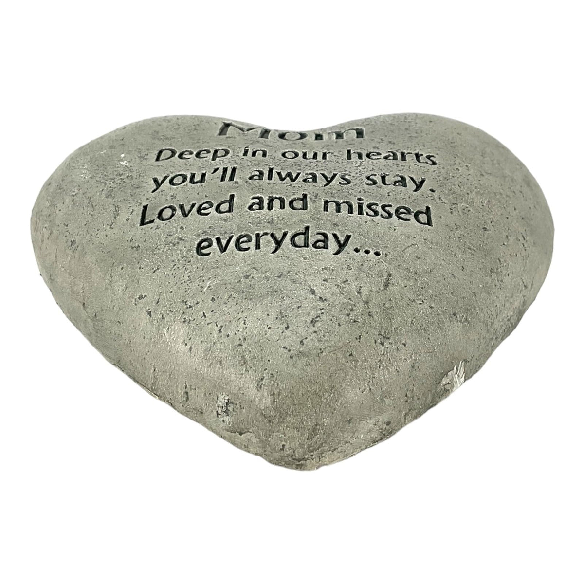 Gerson Mom cement heart memorial stone measures 6 inches for versatile placement.