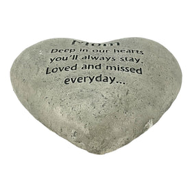 Gerson Mom cement heart memorial stone measures 6 inches for versatile placement.