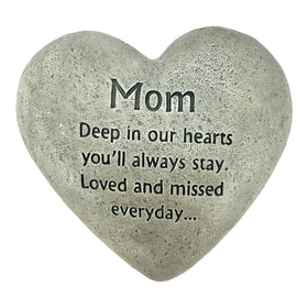 Gerson Mom cement heart memorial stone front view for garden or shelf display.