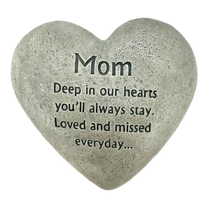 Gerson Mom cement heart memorial stone front view for garden or shelf display.