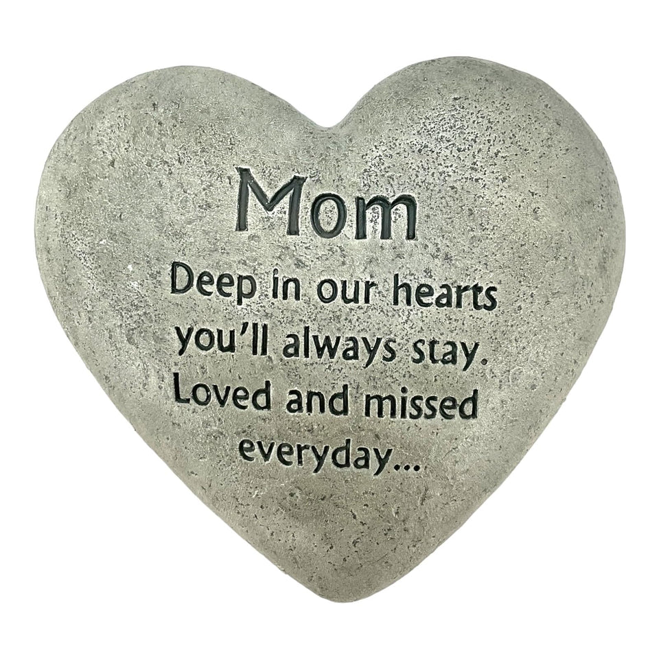 Gerson Mom cement heart memorial stone front view for garden or shelf display.