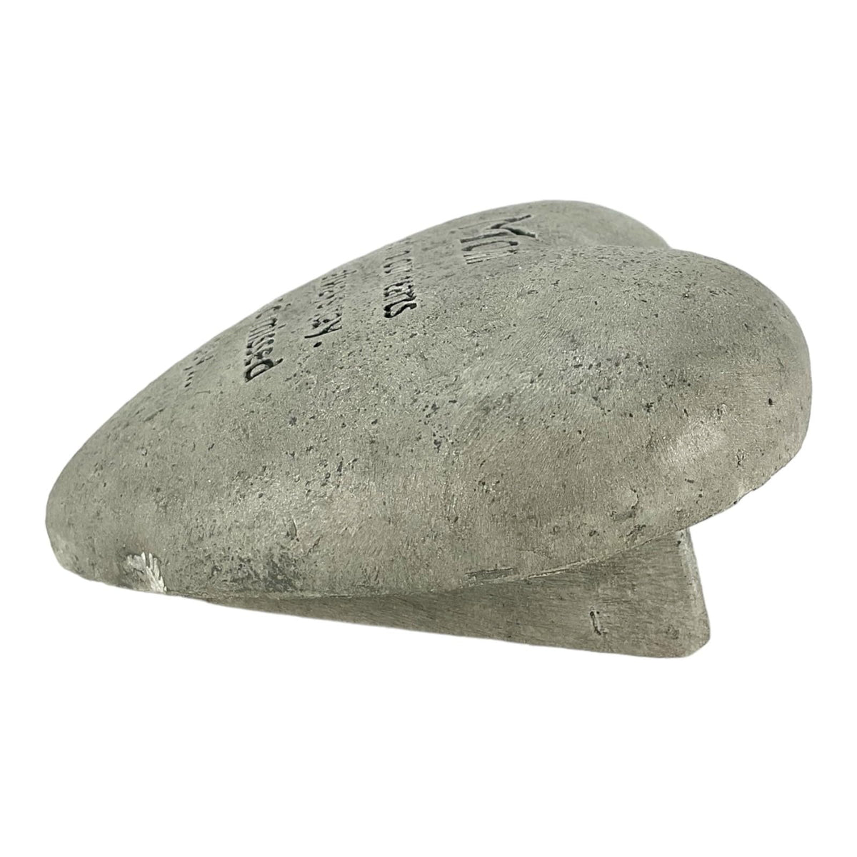 Gerson Mom cement heart memorial stone closeup reveals smooth texture and inscription.