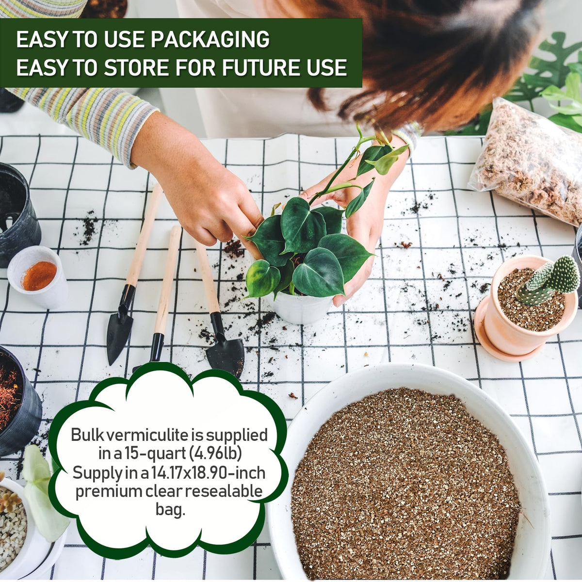 Gerta vermiculite lightweight potting application shows easier handling of potted plants.
