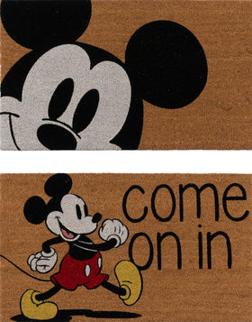 Gertmenian Mickey Mouse coir doormat at the front door provides a welcoming, durable entry mat.