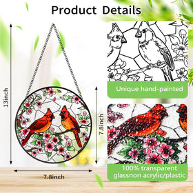 Gerute handmade stained glass decor showcases red cardinal with exquisite painted detail.