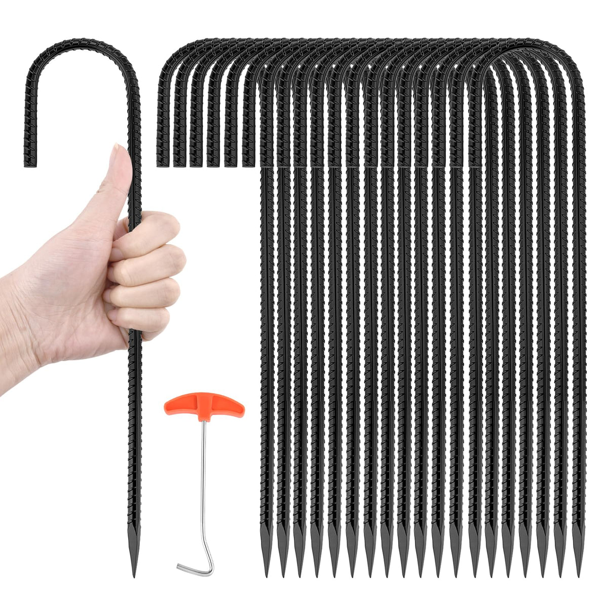 GESTONE 20-pack garden stakes, 12-inch galvanized, for durable outdoor anchoring.