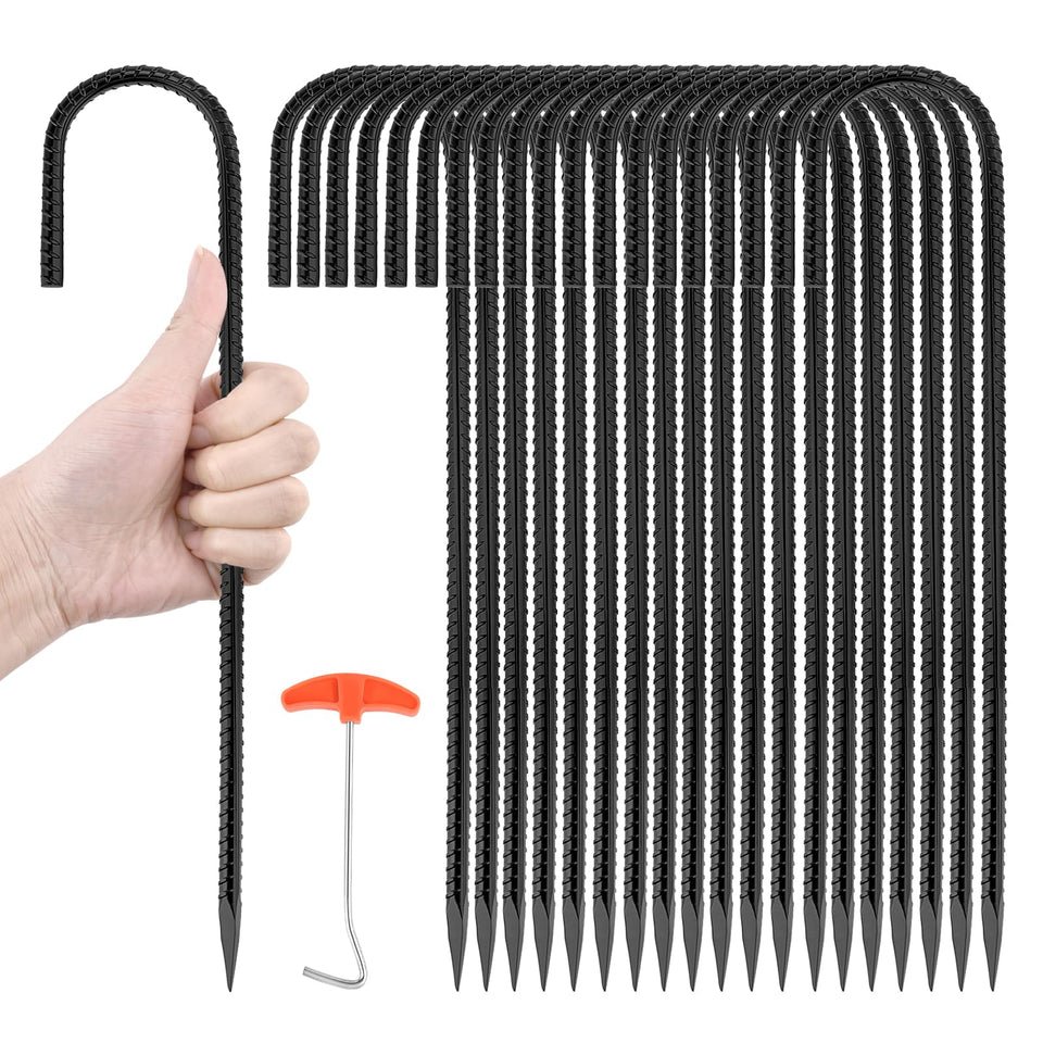 GESTONE 20-pack garden stakes, 12-inch galvanized, for durable outdoor anchoring.