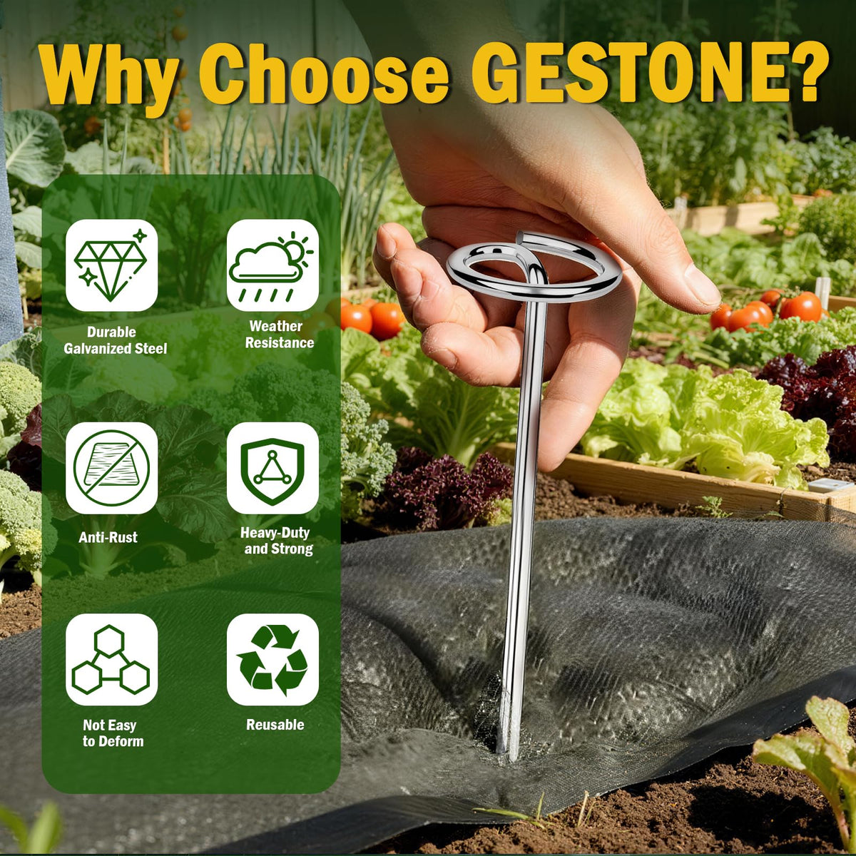 GESTONE stakes securing garden fabric in use for a tidy, stable setup.