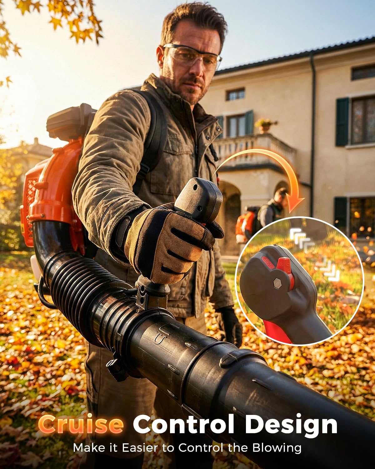 Getell 80cc gas blower tank and nozzle design supports extended cleanups