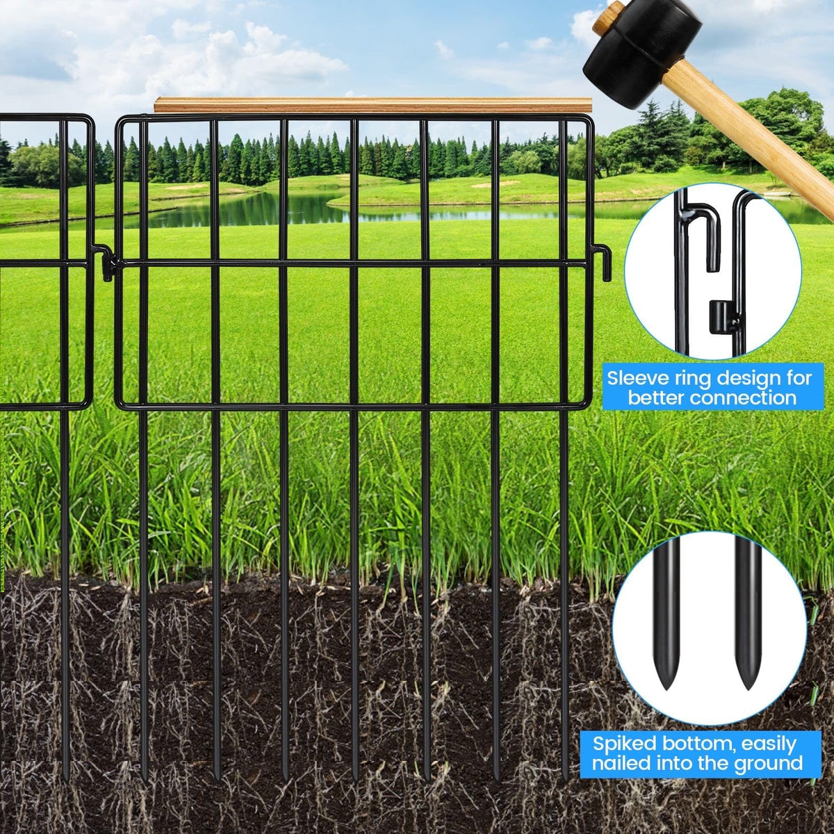 Getlay metal garden fence with anti-rust coating for all-weather use.