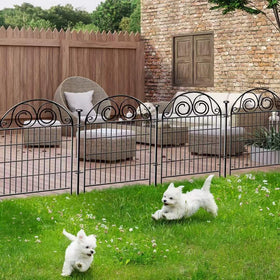 Puppy safely plays behind Getlay fence in a spacious yard.