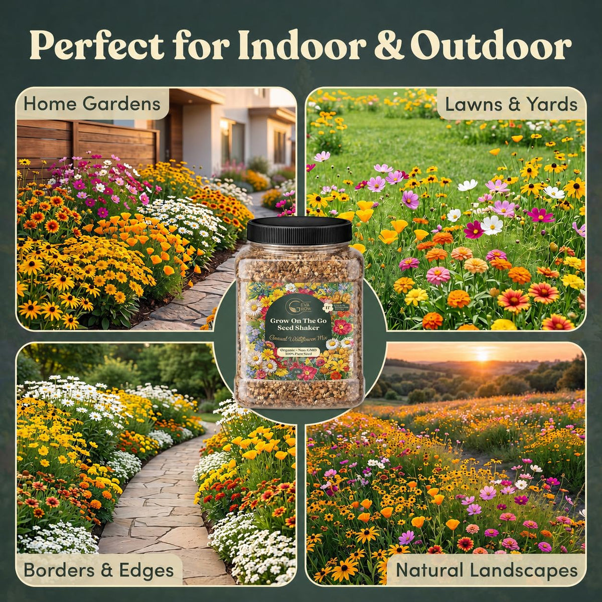GevaGrow 17-variety mix includes Tidy Tips, Poppy, Forget-Me-Not
