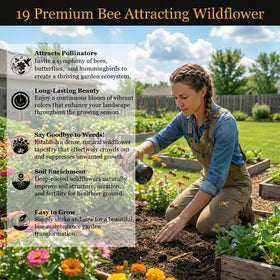 Bee visiting GevaGrow wildflowers; pollinator friendly garden in action