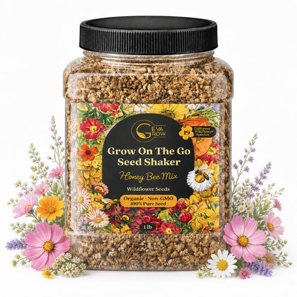 GevaGrow Honey Bee Wildflower Seed Mix tub ready for pollinator-friendly planting