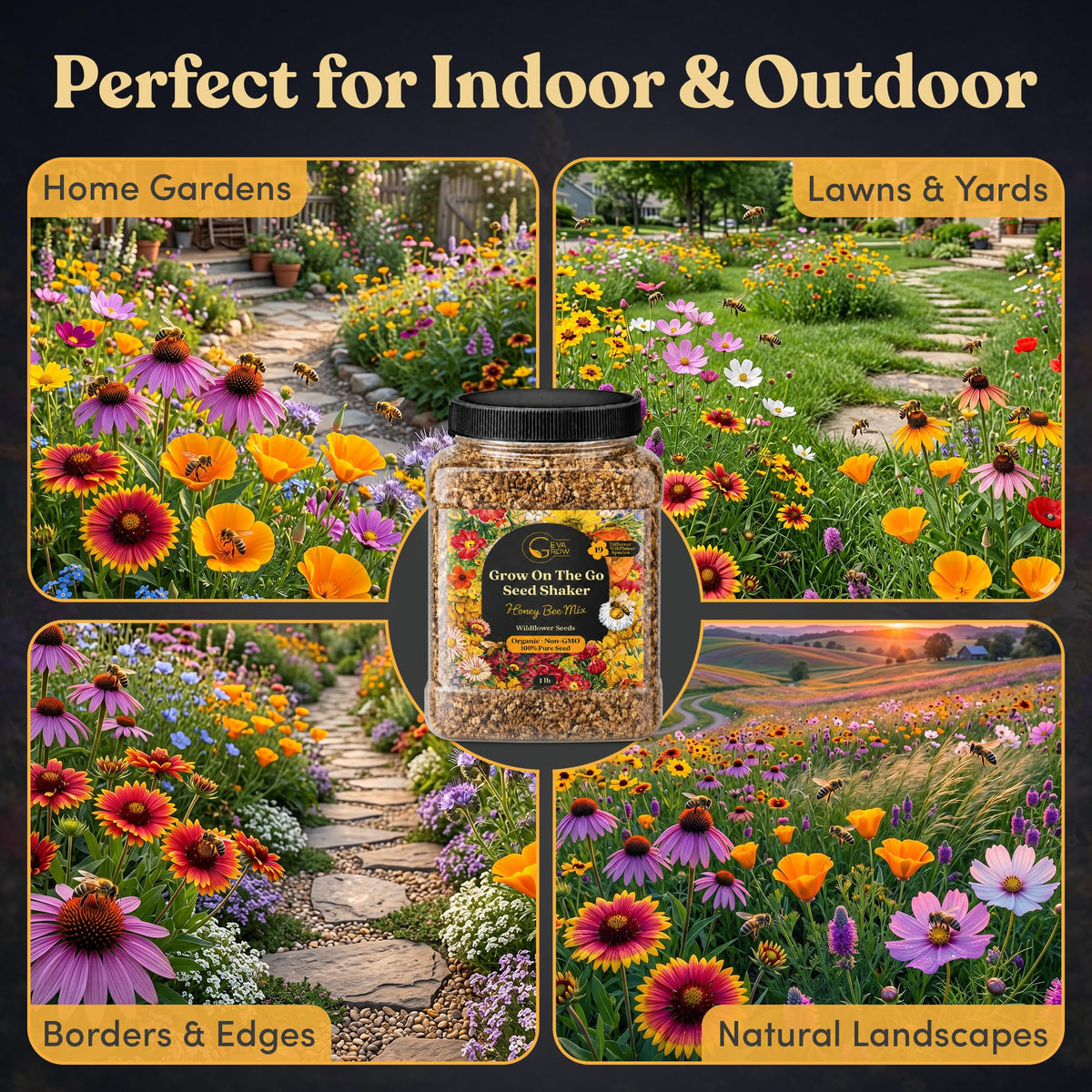 GevaGrow pollinator-friendly wildflowers thriving in a home garden