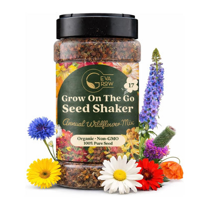 GevaGrow Wildflower Seed Shaker bottle enables easy, mess-free sowing for vibrant annual blooms.