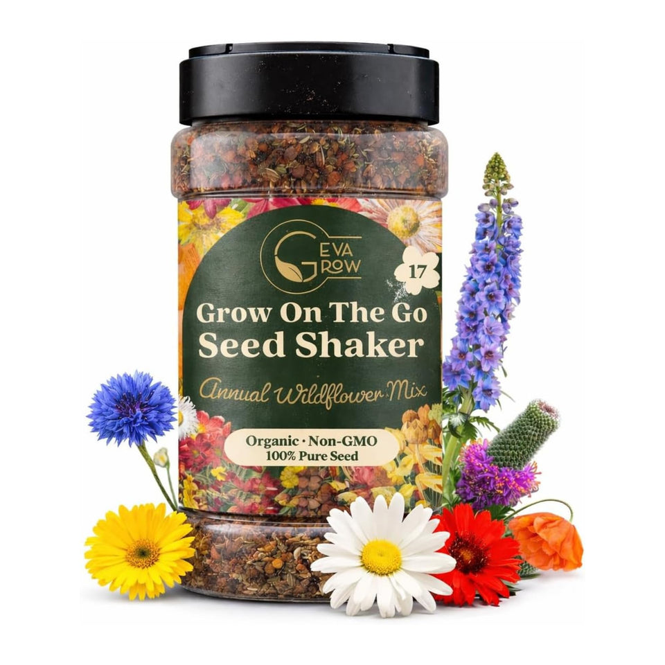 GevaGrow Wildflower Seed Shaker bottle enables easy, mess-free sowing for vibrant annual blooms.