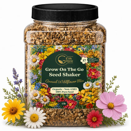GevaGrow Wildflower Seed Shaker packaging showcases 17-variety mix for easy planting